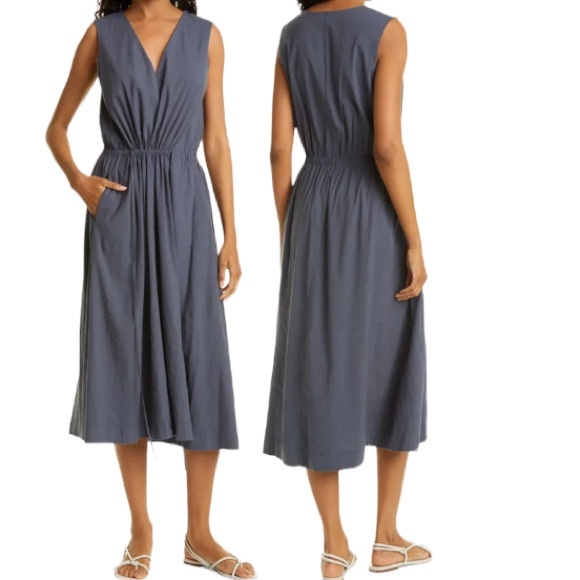Vince Dresses & Skirts - NWT Vince Linen Blend Drawstring Waist Midi Dress in Dark Marina Size L